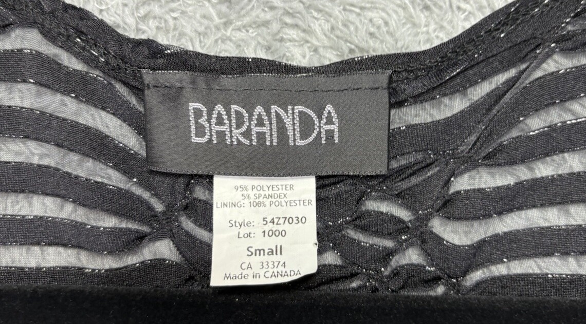 Vintage Baranda Y2K Black Tank Top Sheer Small Glitter Low Cut 90’s Babydoll