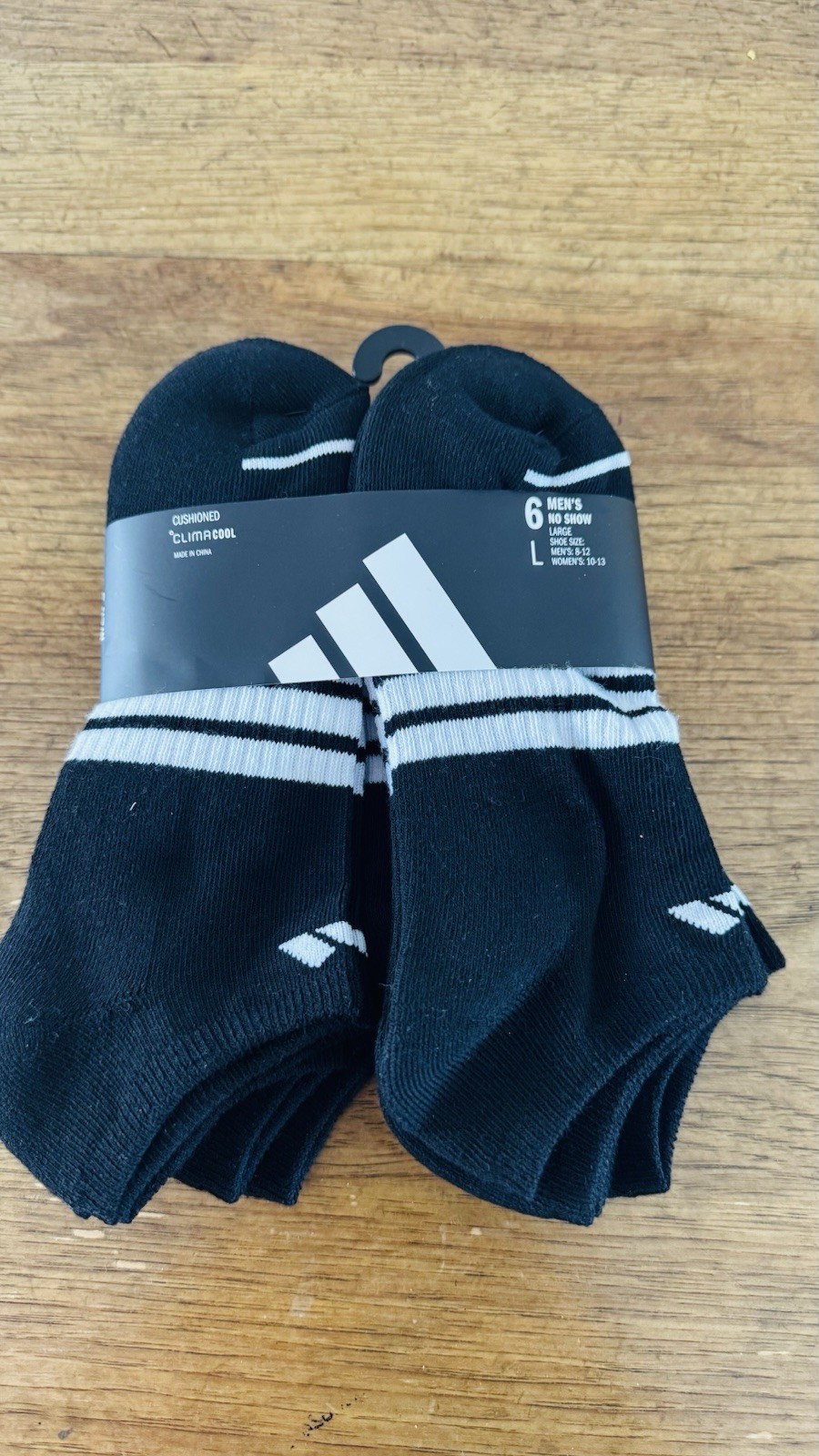 Adidas 6 Pack No Show Socks Black White Striped Large Men’s 8-12 New