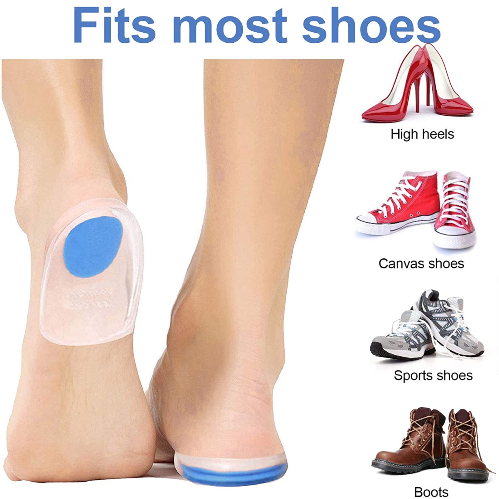 1 Pair Heel Support Gel Silicone Cushion Orthotic Insole Plantar Care Heel Cups
