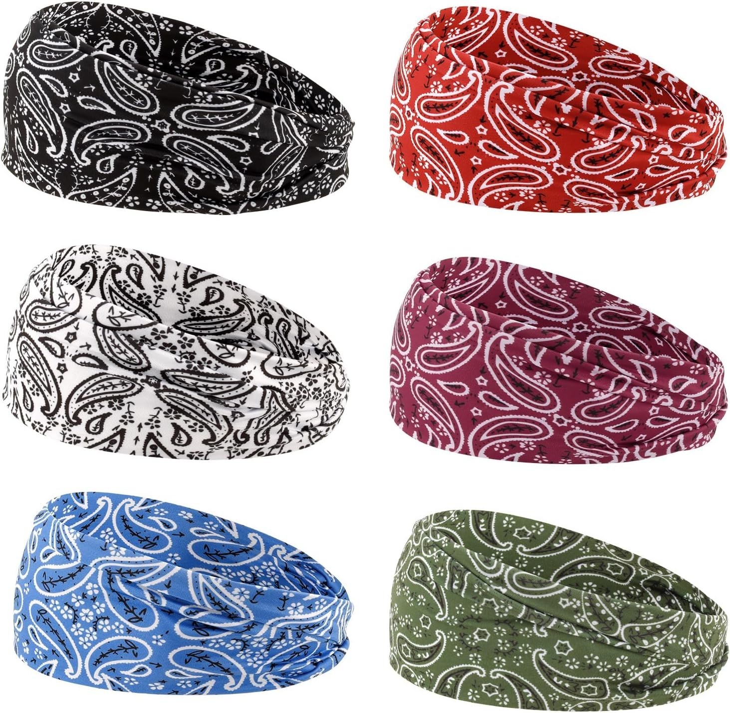 6Pcs Headbands Paisley Bandanas Head Bands Sweat Band Hair Wrap Headwrap Fashion