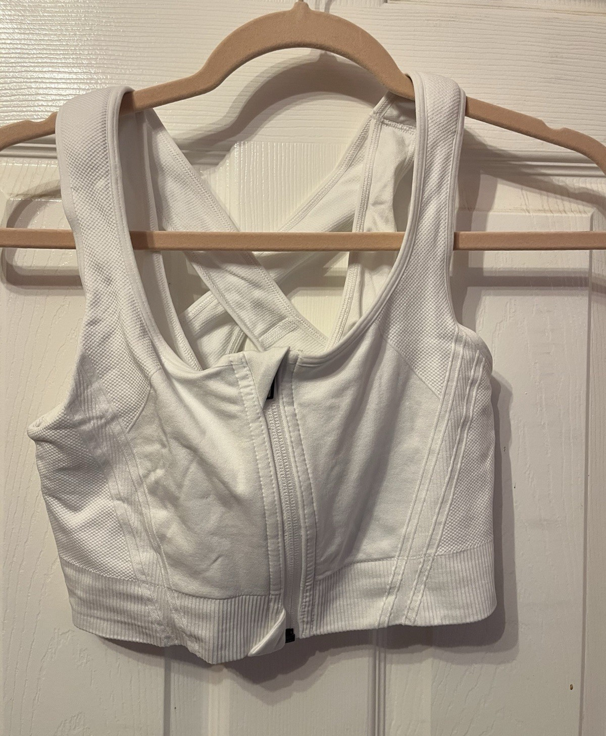 Avia Zip Front High Support Sports Bra Wireless Crossback White L