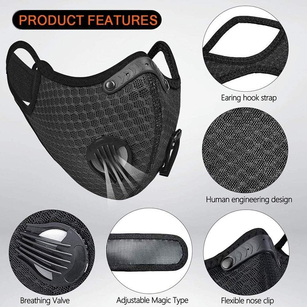 Adjustable Reusable Mask Protection with Filters Valves for Cycling Hiking Sport