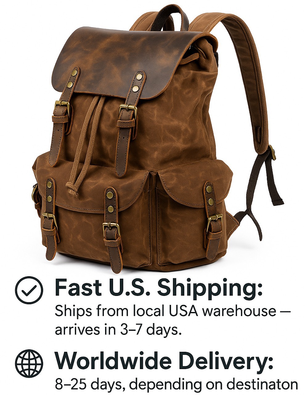 Men Waxed Canvas Leather Backpack Travel Rucksack Camping Hiking School Book Bag