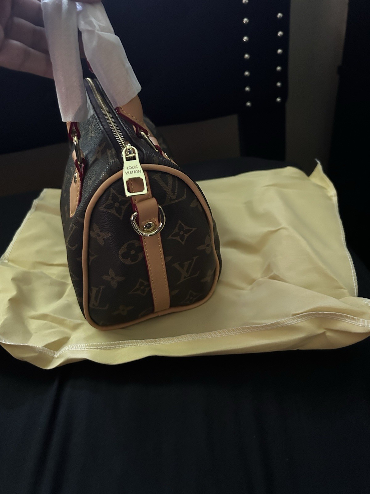 Monogram Top Handle Bag Zip w/ Detachable Adjustable Strap Brown