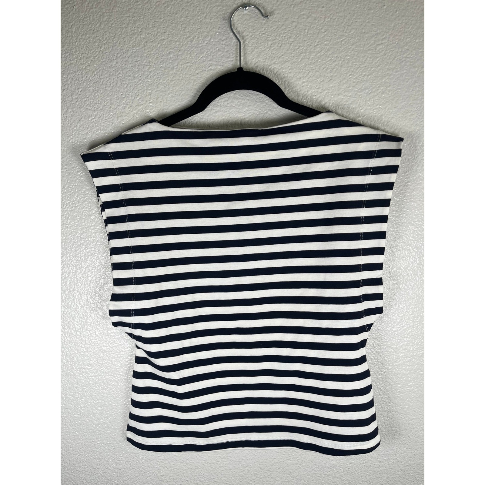 Banana Republic Cotton Sharp-Shoulder Top Striped Navy White XXS Petite