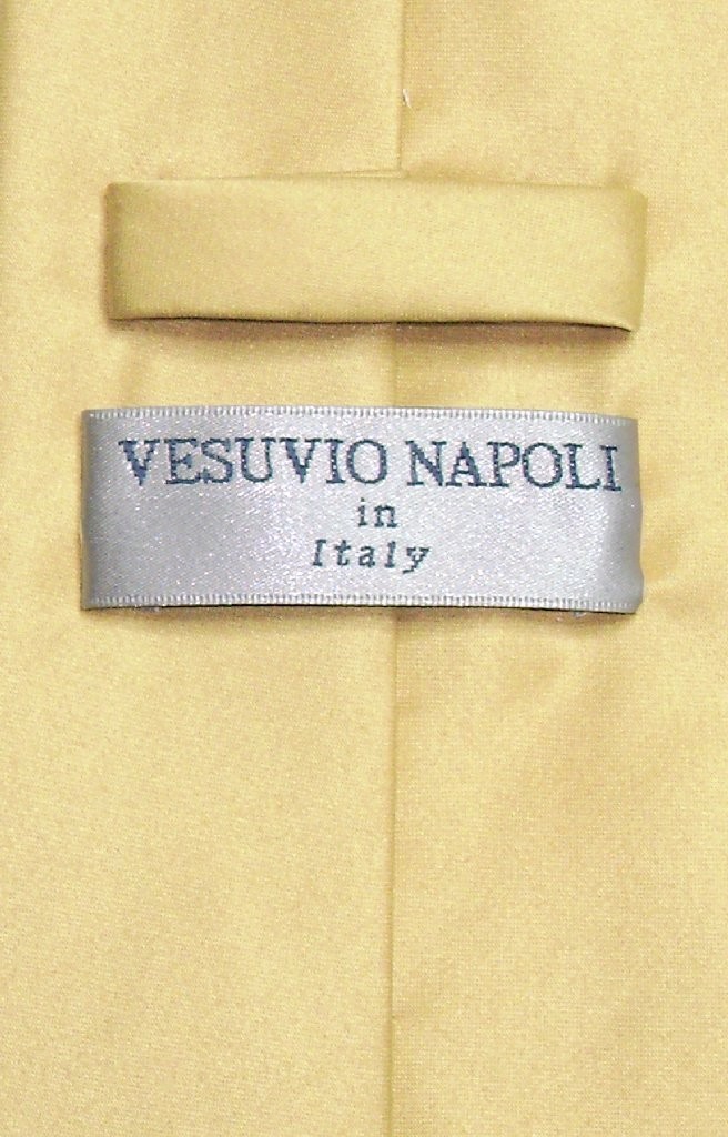 Vesuvio Napoli Solid GOLD Color NeckTie and Handkerchief Mens Neck Tie Set