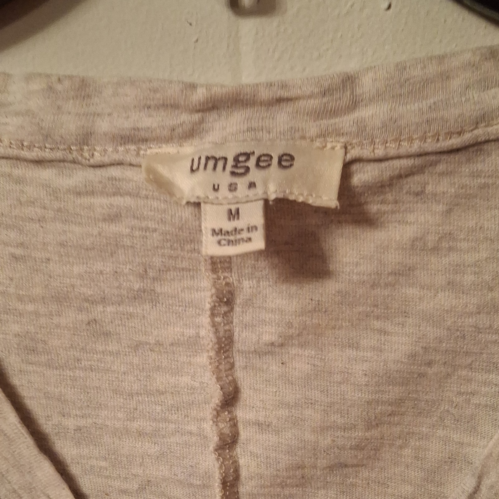 Umgee Beige Solid Knit V-Neck Long Sleeve Ruffle Tunic Top 100% Cotton M