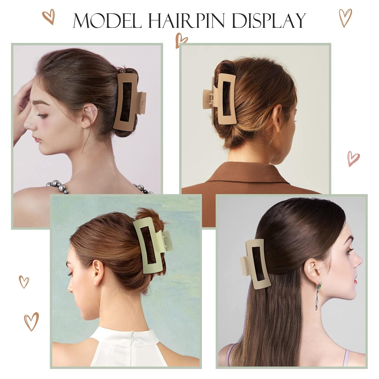 8 Pcs Large Hair Claw Clips 4.1 Inch Non-Slip Big Square Matte Claws for Women,