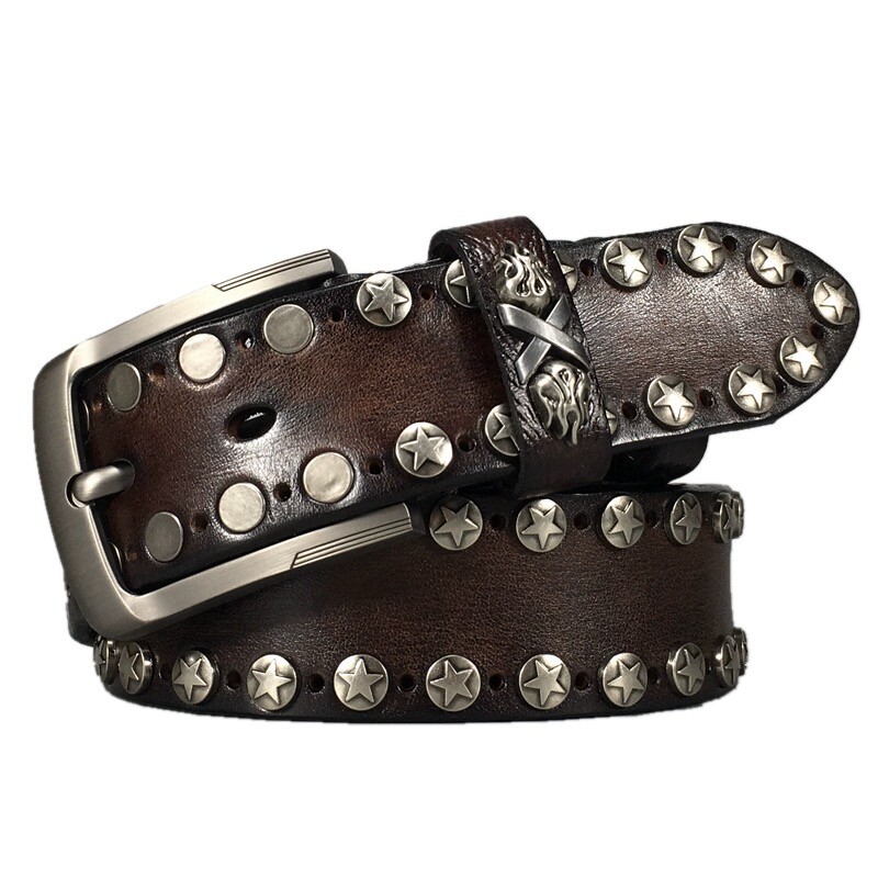 Real Leather Waist Belt Heavy Metal Rivet Studded Unisex Punk Rock Biker Belt