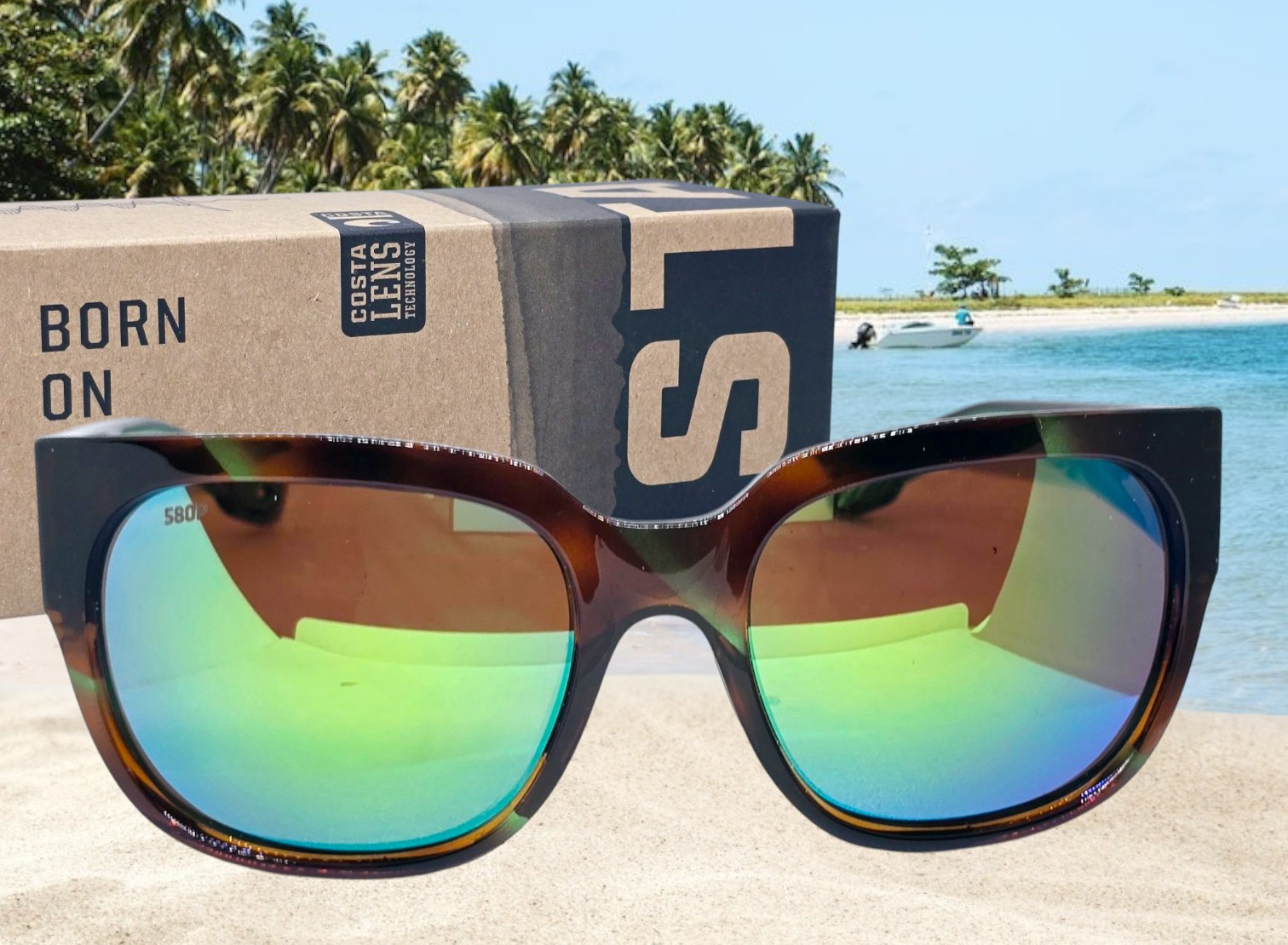 COSTA DEL MAR palm tortoise/green mirror WATERWOMAN polarized 580P sunglasses