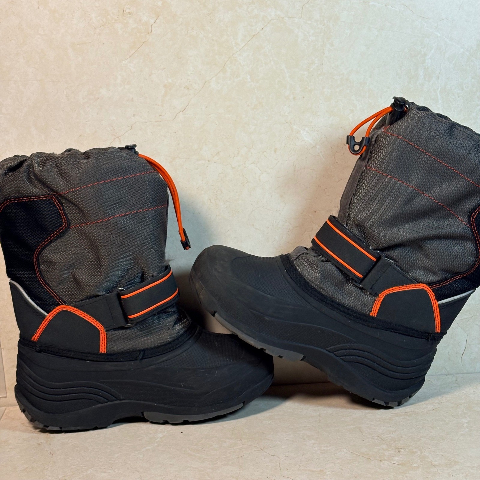 Kamik Kids Waterproof Snow Boots Charcoal Grey Orange Insulated Size 1 Winter