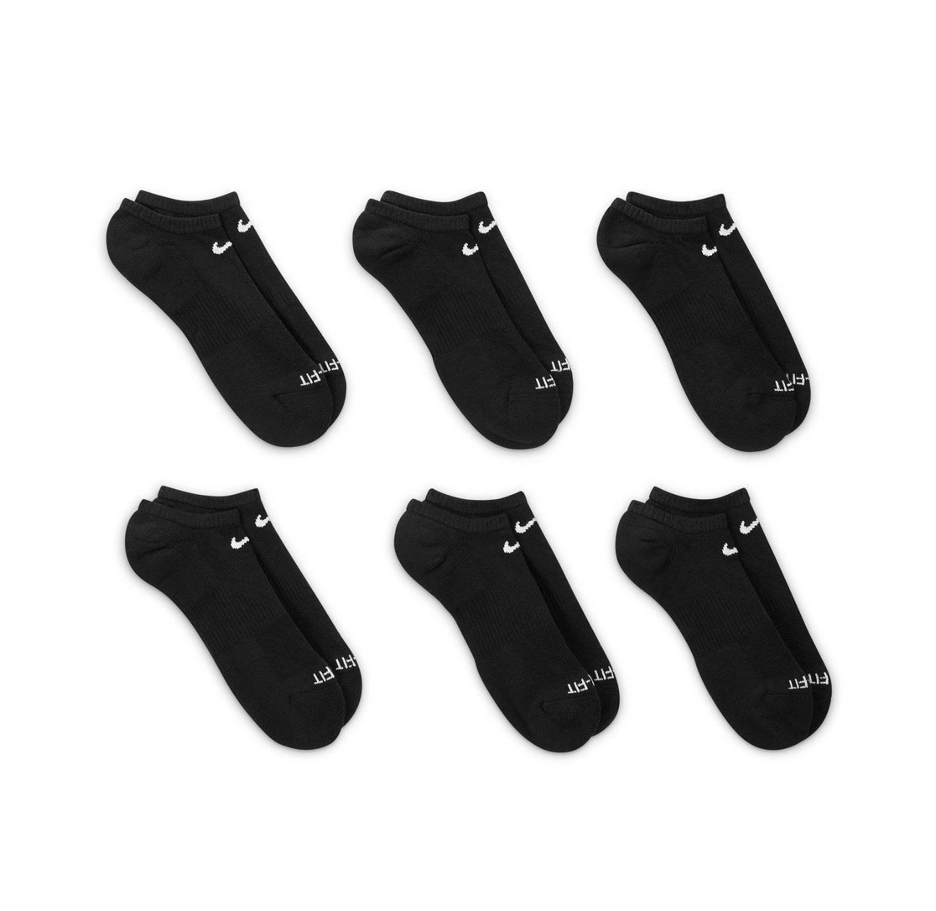 Nike Everyday Plus Cushion No Show Men’s Socks – Black, 6 Pack (Large 8-12)