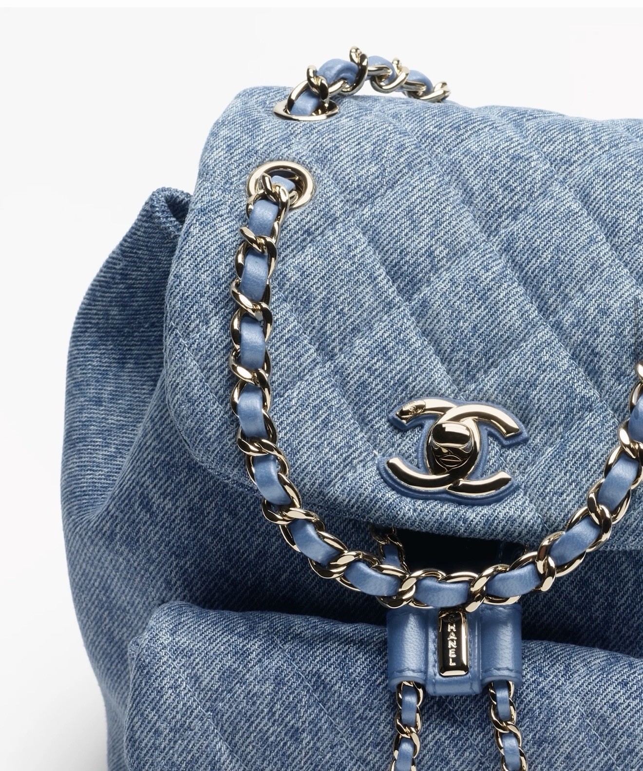 CHANEL Blue Small Backpack Drawstring Flap Chain Logo Top Handle Det Strap