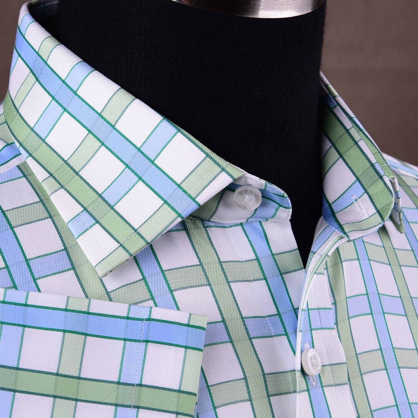 Blue Green Plaids & Checks Formal Business Dress Shirt Short Sleeve Button Down