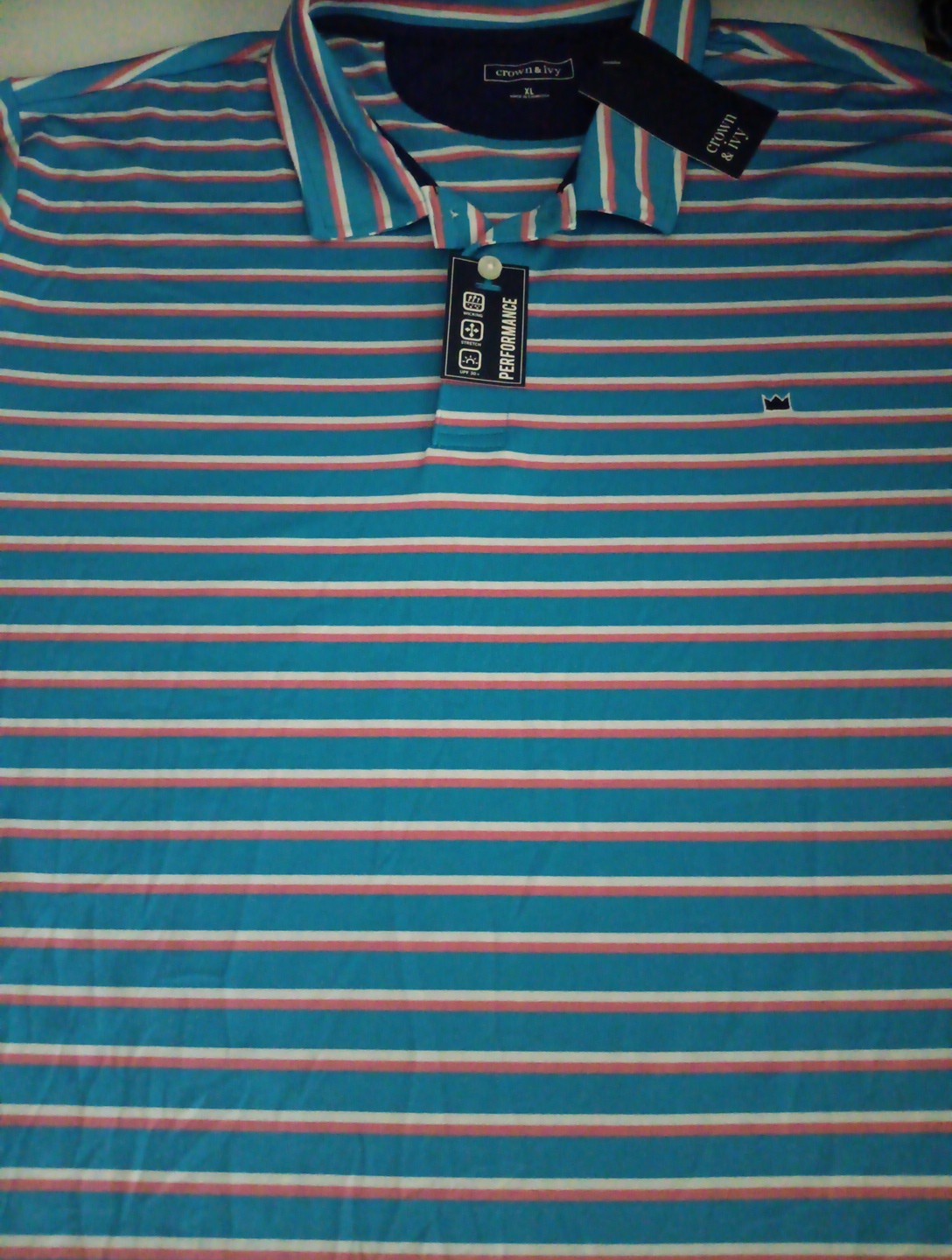 Crown And Ivy Mens Short Sleeve Performance Polo Shirt Striped XL NWT
