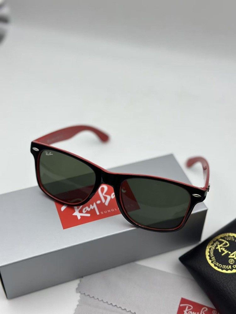 Ray-Ban Wayfarer RB2140 Black Red Edition Sunglasses Green Lenses & Accessories