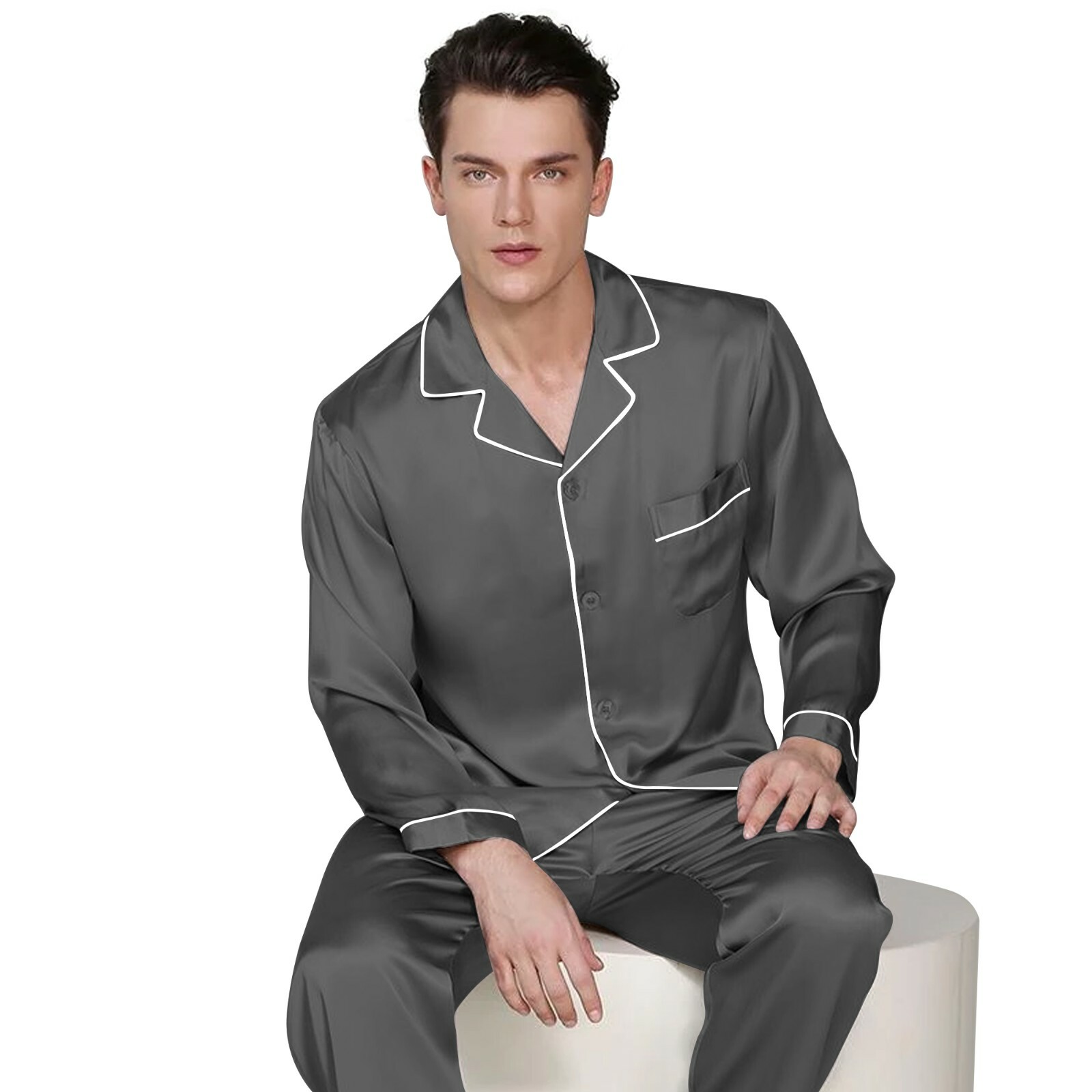 Mens Silk Satin Pajama Set – Top and Bottom ** Great Gift Idea **