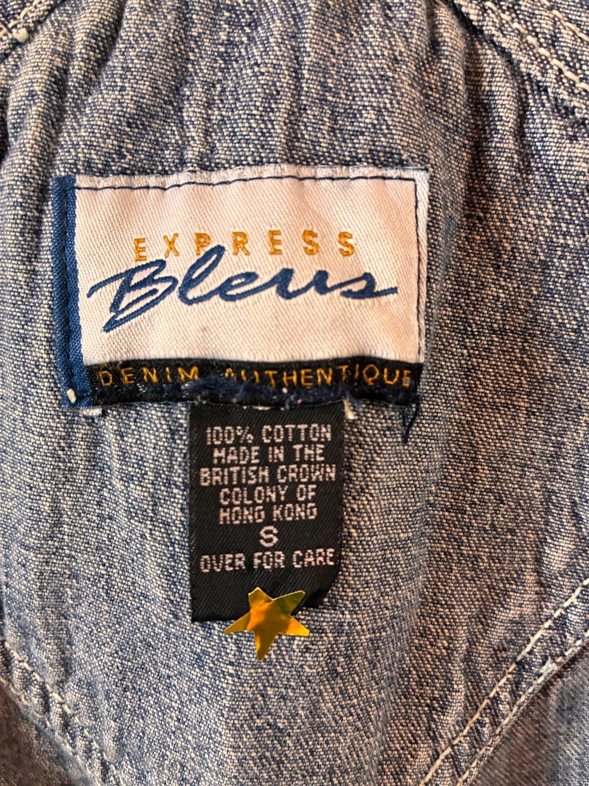 Vintage Express Bleus Denim Overall Shorts Carpenter Shortalls Made In Hong Kong