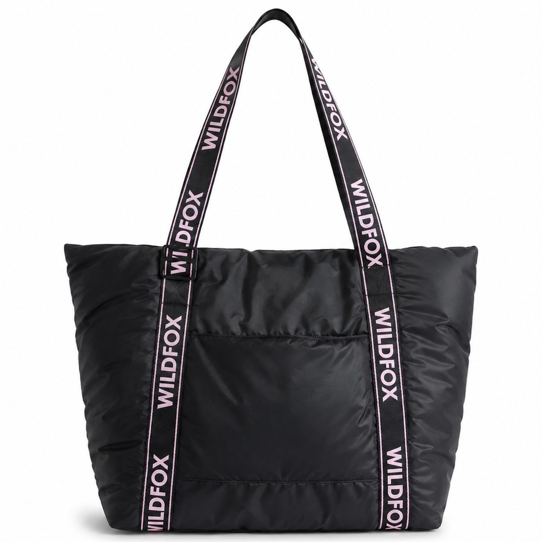 WILDFOX Black Quilted Large Tote Bag Logo Strap Zip
