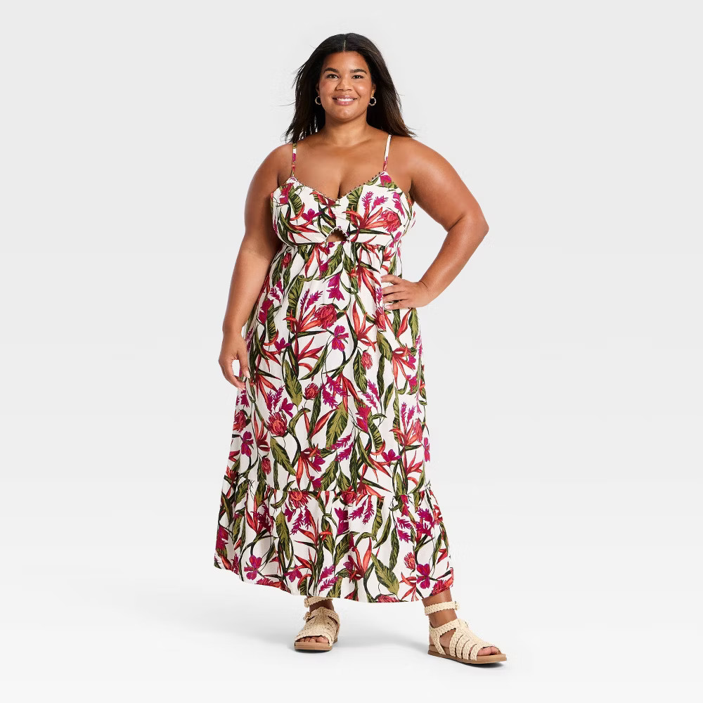 Women Beaded Strap Printed Maxi Dress – A New Day Pink XXL