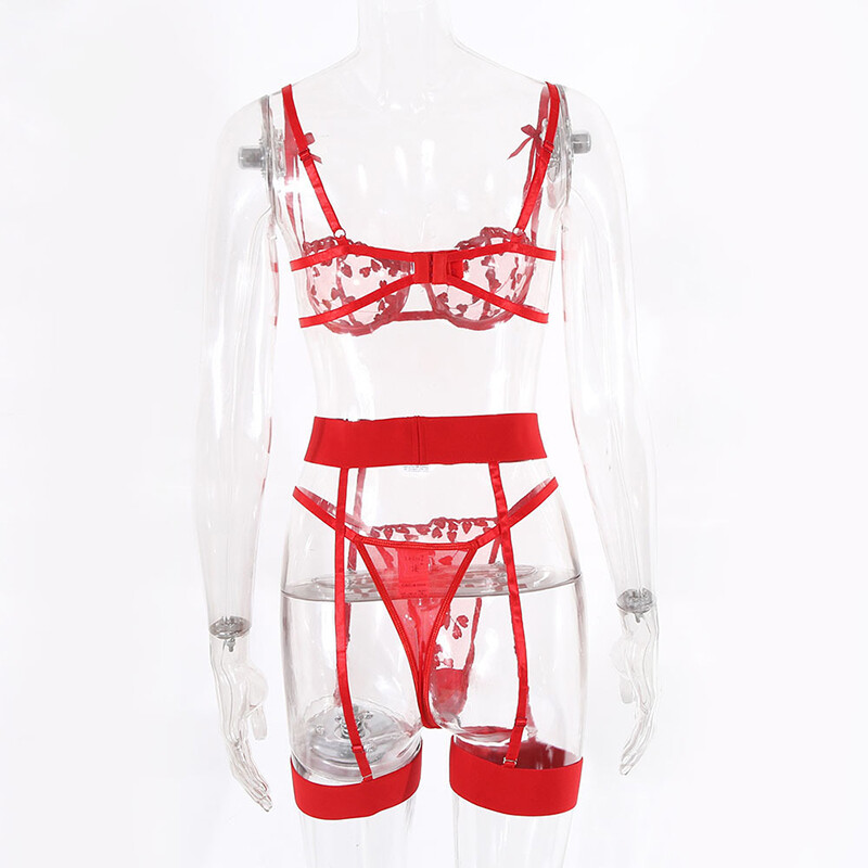 Women Sexy Lingerie Lace Babydoll Bra Set Thong Panty Garter Sleepwear Nightwear