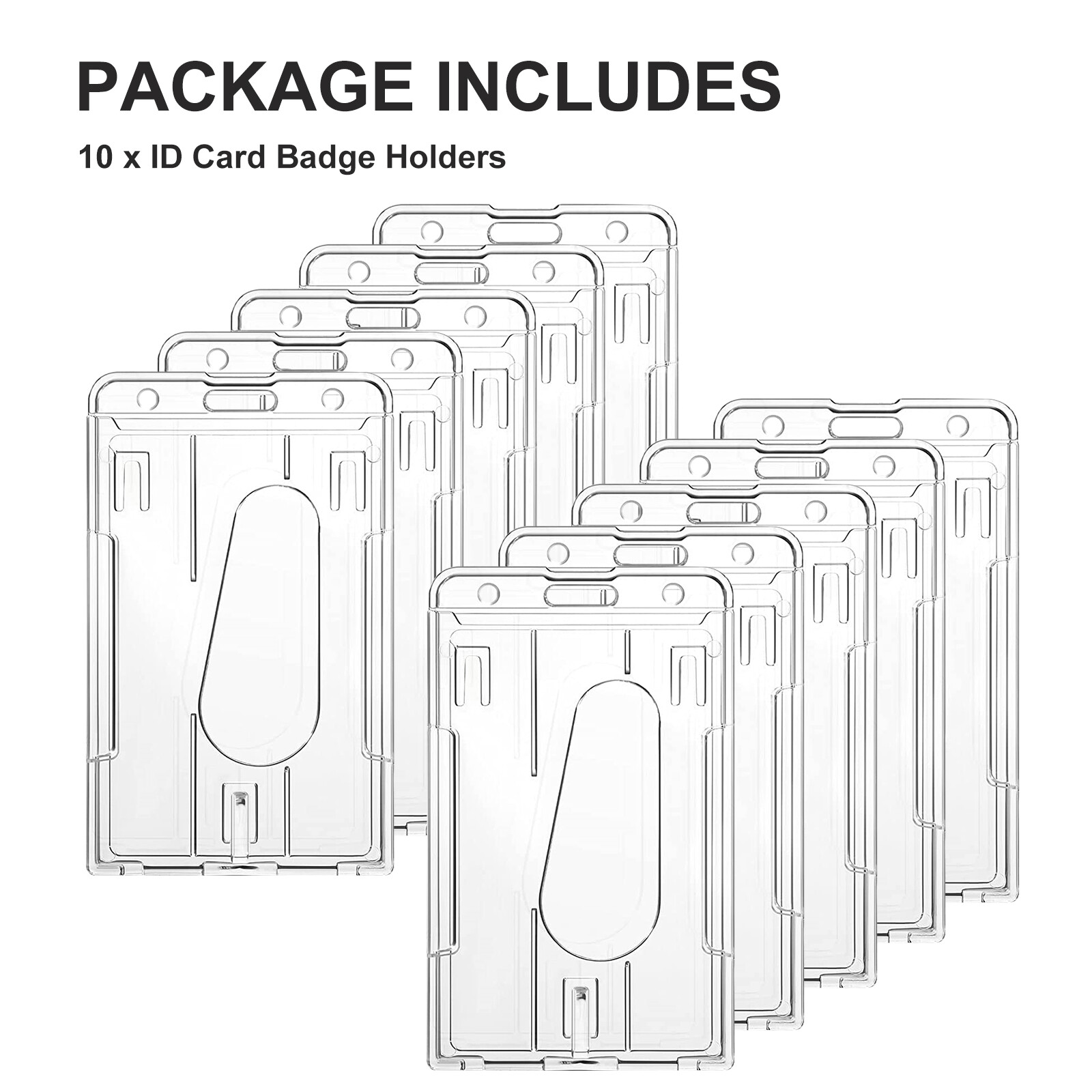 10Pcs ID Card Badge Holder Hard Plastic Protector Vertical Clear Protective Case