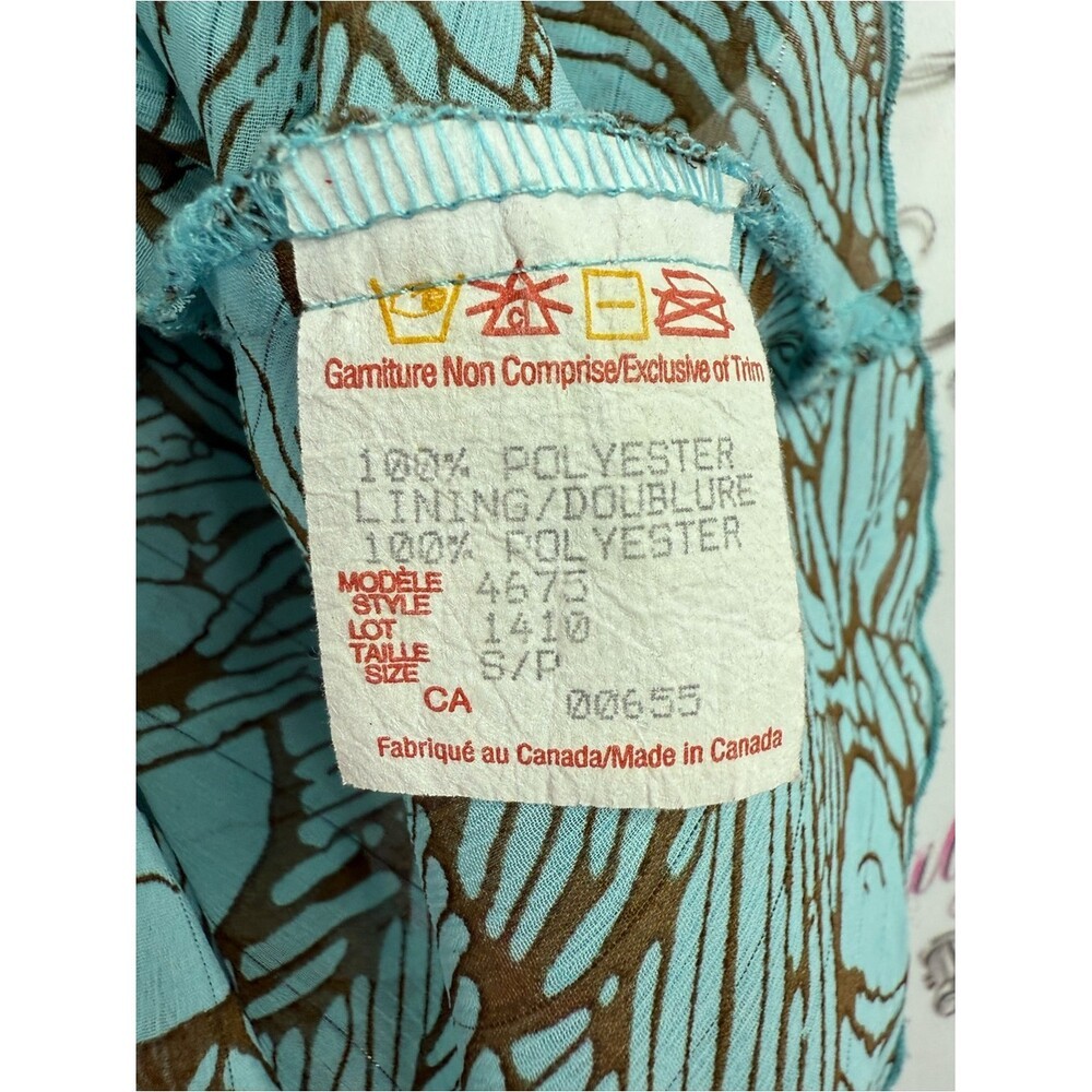 Reitmans y2k top Aqua & Brown Printed Wrap-Front Cap-Sleeve Top