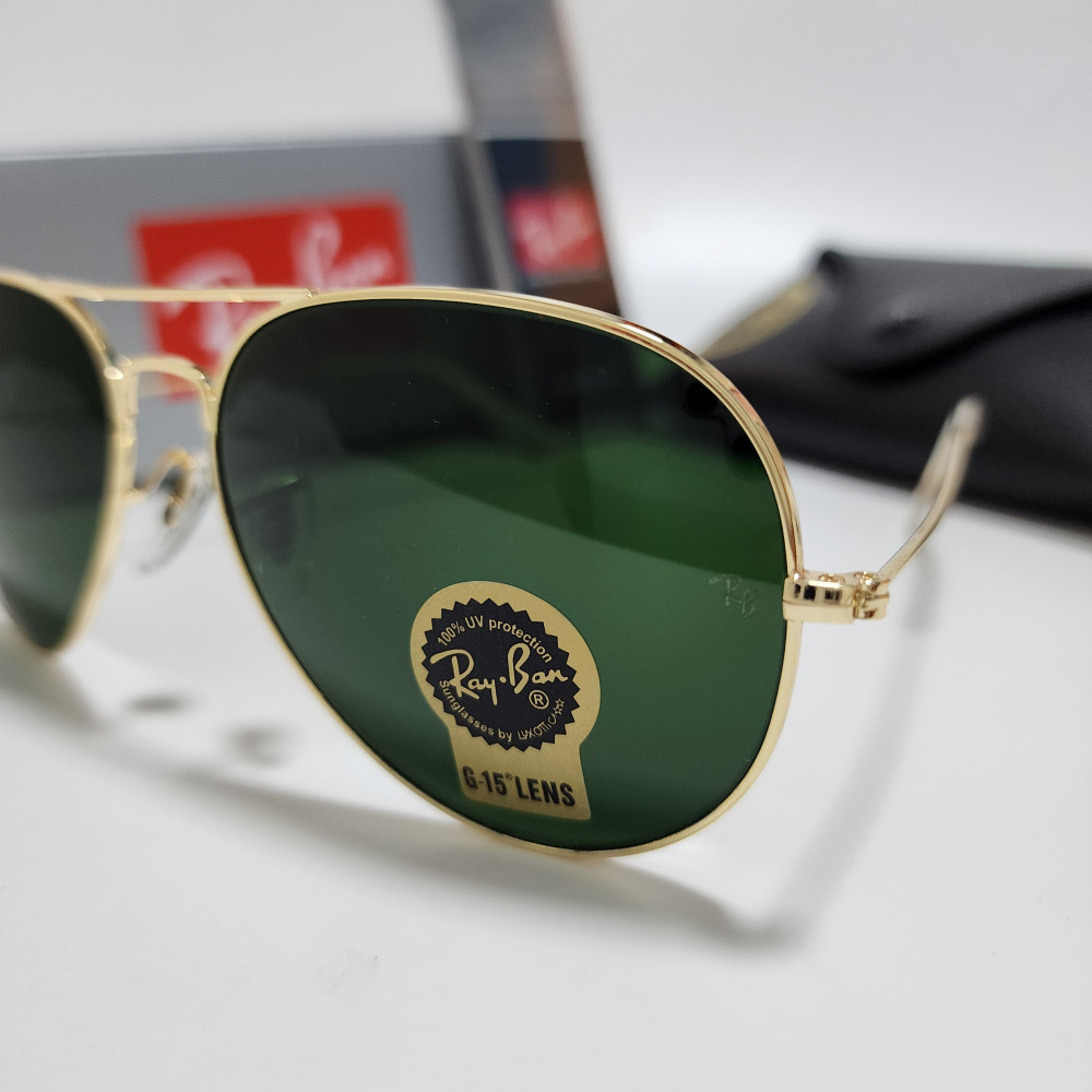 Ray-Ban RB3025 Aviator Sunglasses Gold Frame Green Glass Lens 58mm USA Shipping