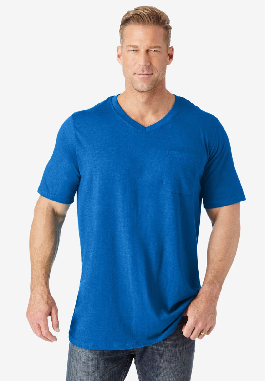 KingSize Men’s Big & Tall Shrink-Less Lightweight Longer-Length V-Neck T-Shirt