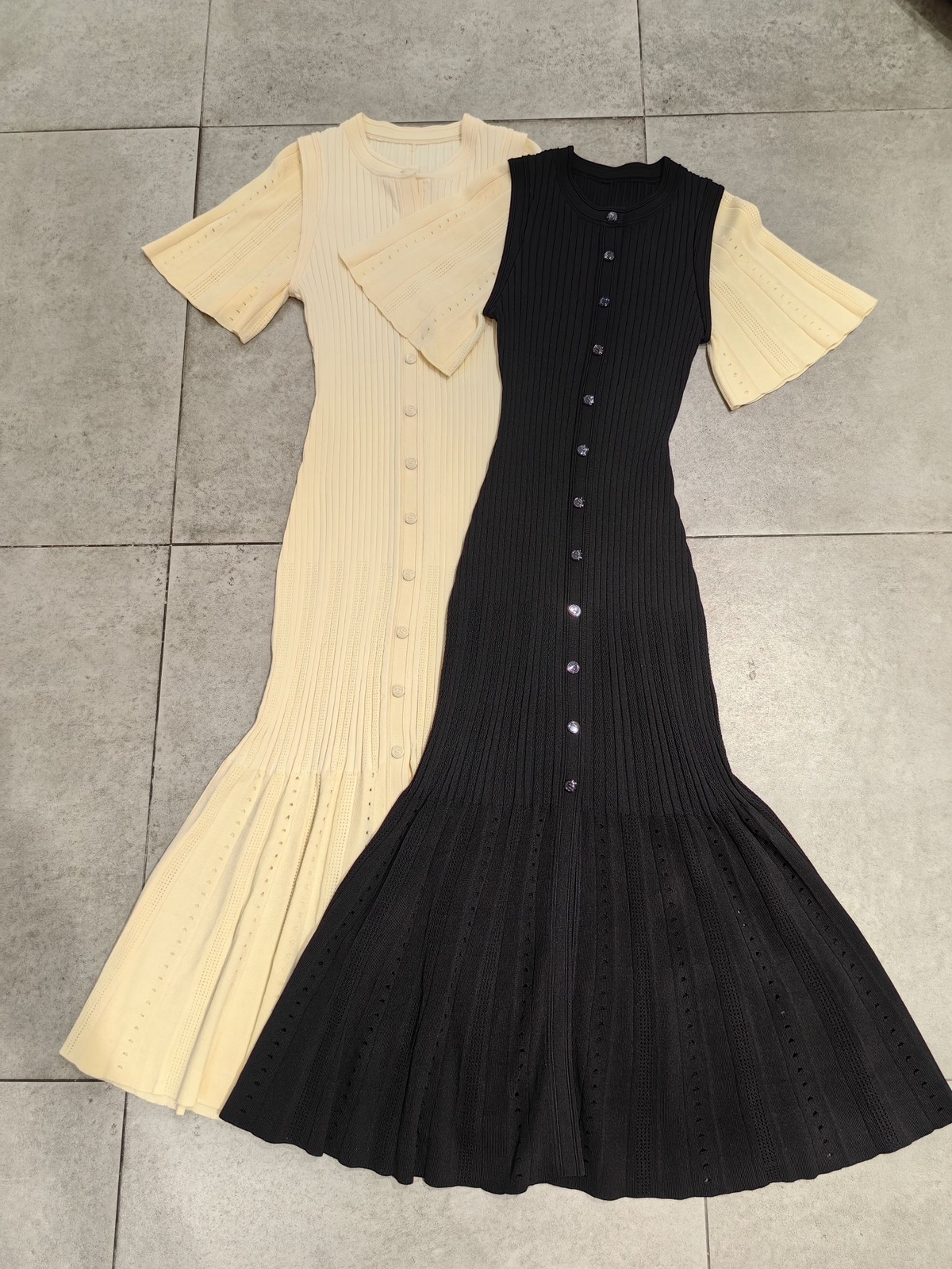 Sandro Knit Dress Short Sleeve Single Breasted Midi A-line Dress for Women