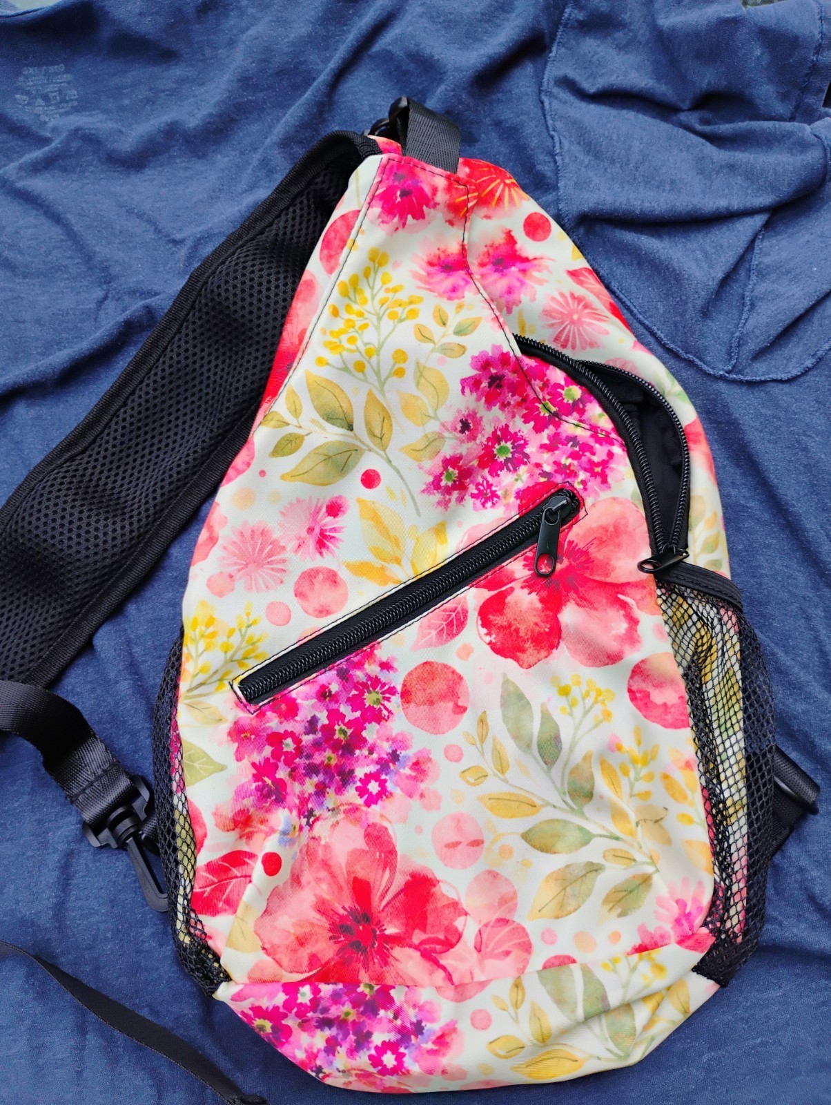 Cross body backpack sling with floral print adjustable strap