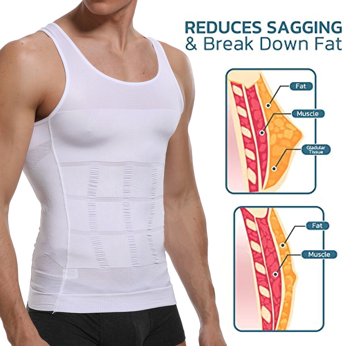 Mens Slimming Body Shaper Belly Chest Compression Vest Girdle T-Shirt Tank Top