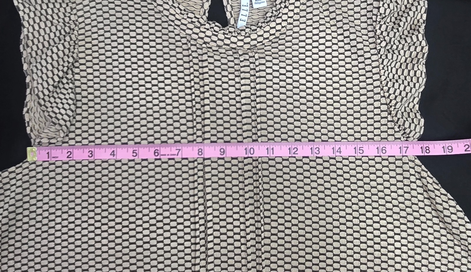 ELLE Mock Neck Geometric Pattern Pleated Ruffle Blouse Cap Sleeve Top Mod XXL