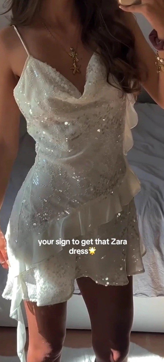 ZARA WOMAN SS25 OYSTER-WHITE SEQUIN RUFFLE MINI DRESS ALL SIZES 3658/849/251 NWT