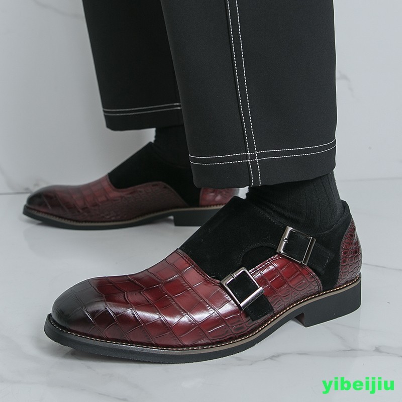 Men’s Vintage Crack Alligator Crocodile Pattern Monk Strap Oxfords Leather Shoes
