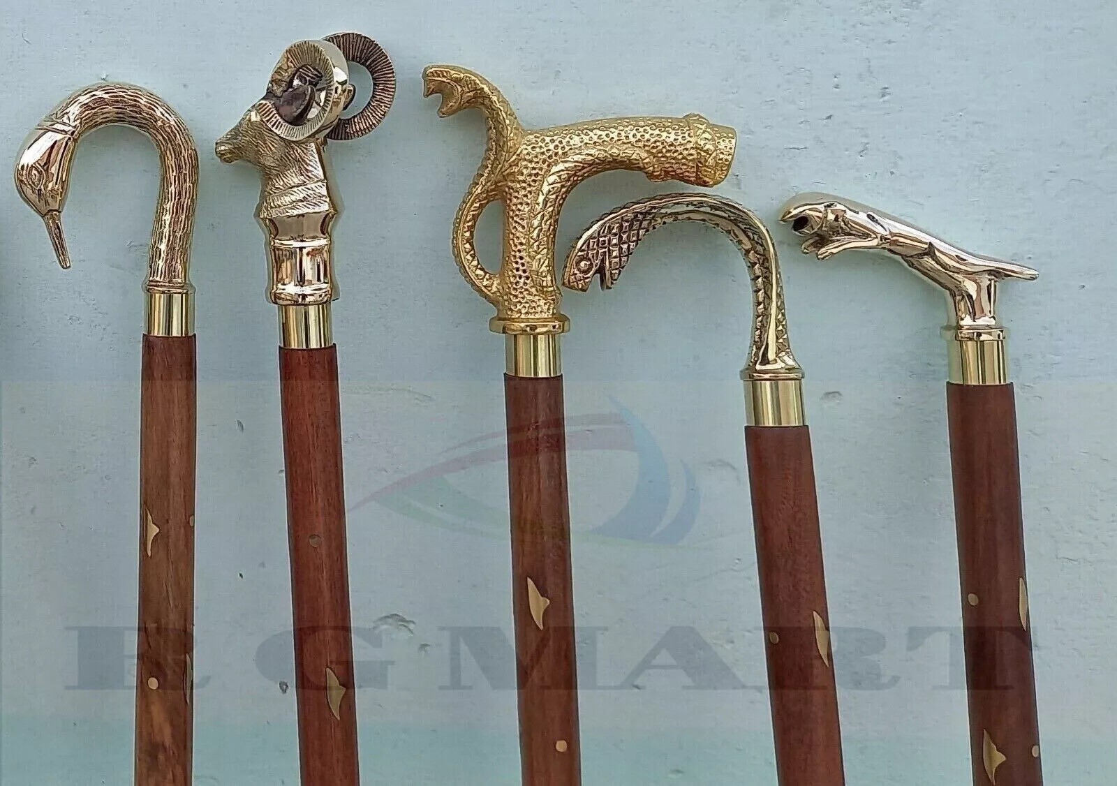 5 pcs lot – Designer Walking Cane Vintage Style Cobra, Goat, Swan, Jaguar, Snake