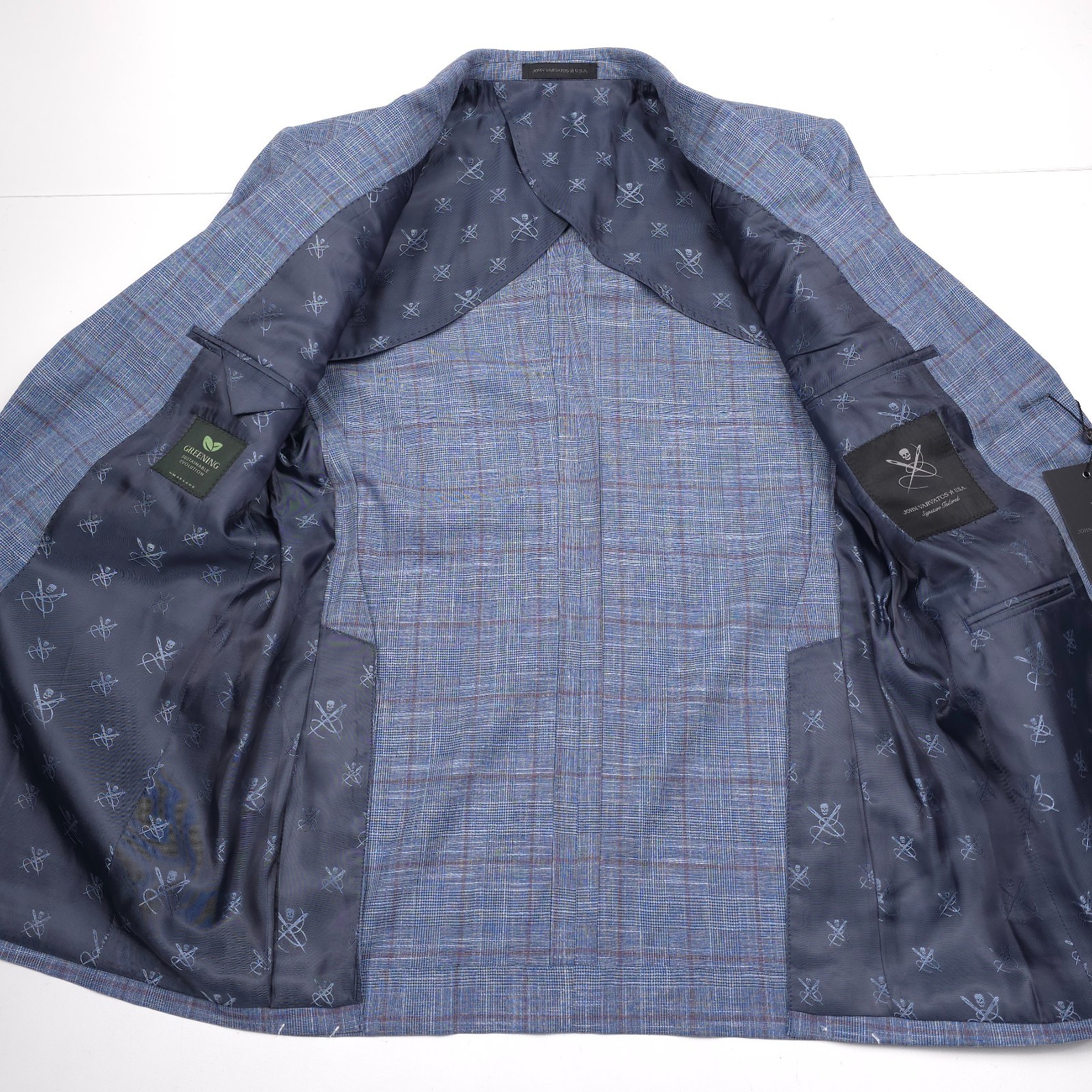 John Varvatos Bond-JF Sport Coat Mens 46R Slim Light Blue Plaid Blazer Jacket