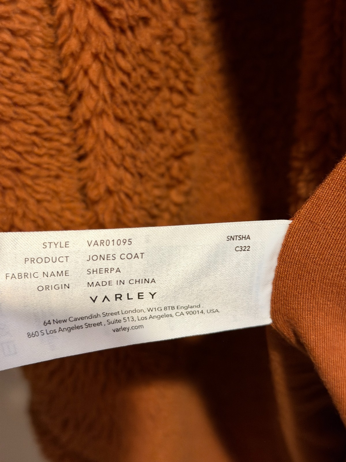 Varley Jones Coat Sherpa Fleece Jacket Caramel Cafe Brown Women’s Medium M