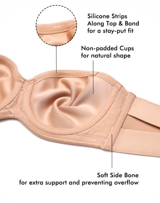 Delimira Convertible Strapless Underwire Bra Style # W592S,Beige, 34G, NWOT