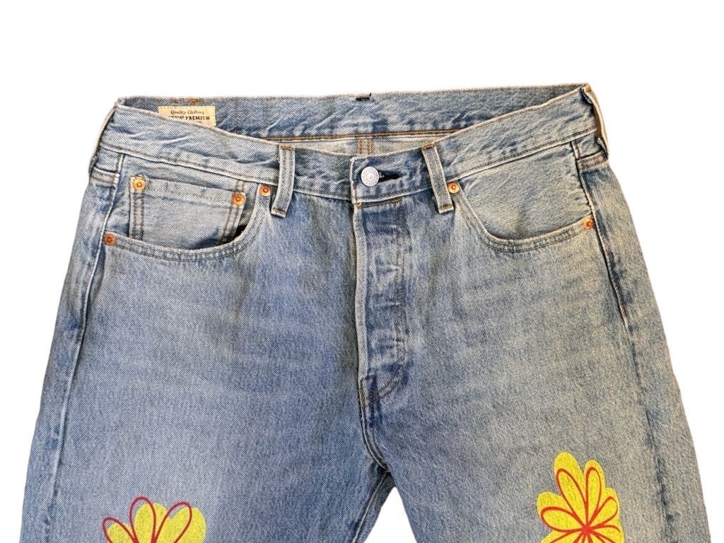 LEVI’S Men’s Premium 501 Original SUMMER LOVE JEANS Festival Groovy Sz 33×30
