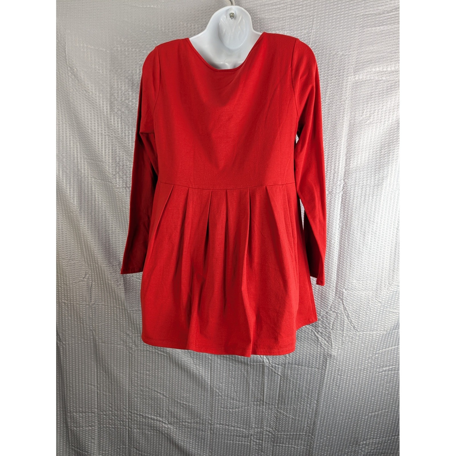 DG2 by Diane Gilman Red Embellished Tunic Top Long Sleeve Pleated Peplum Small