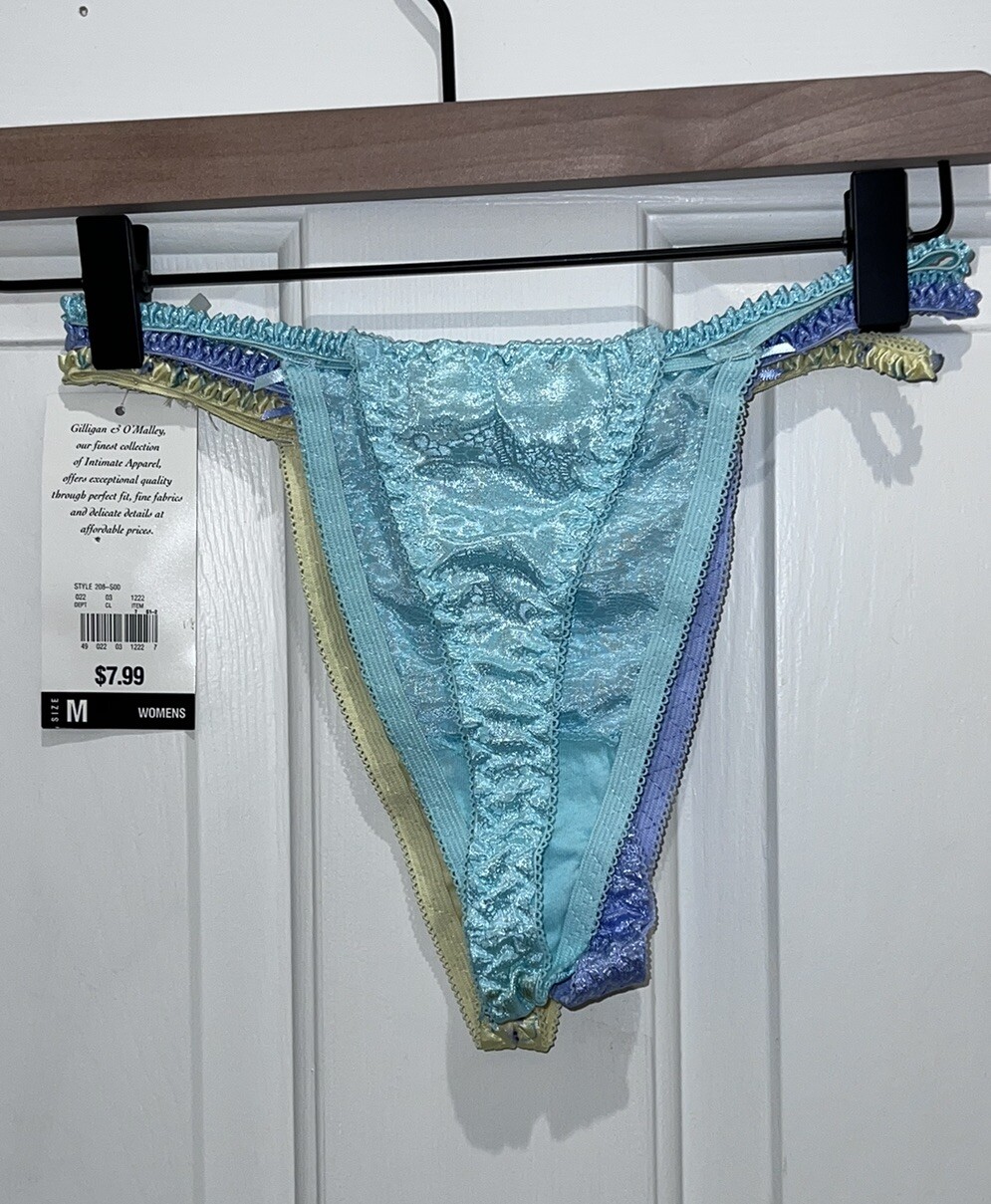 VTG Gilligan & O’Malley Satin Thongs 3 Pack M 6 Yellow Floral Purple Teal Sexy