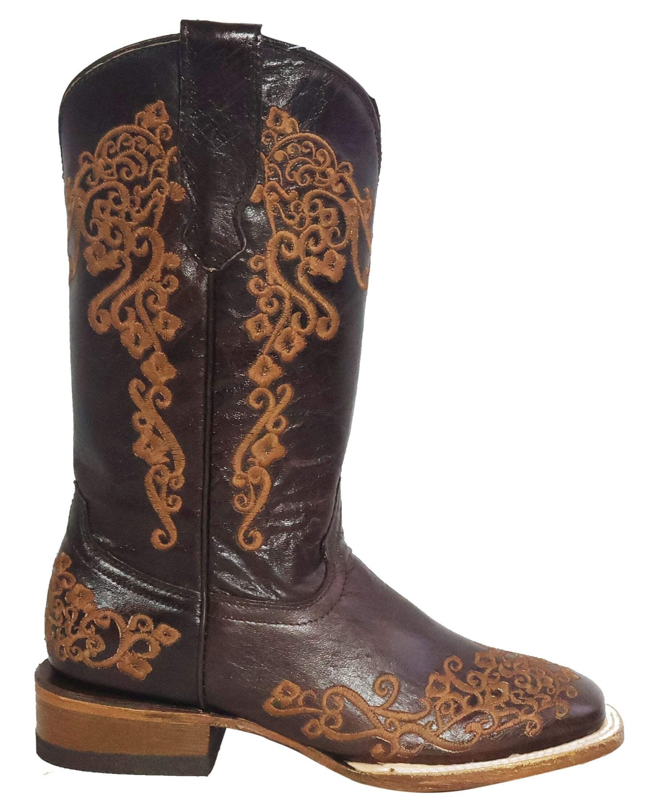 Women Genuine Leather Diana Wide Square Toe Western Chocolate Boots Handcrafted