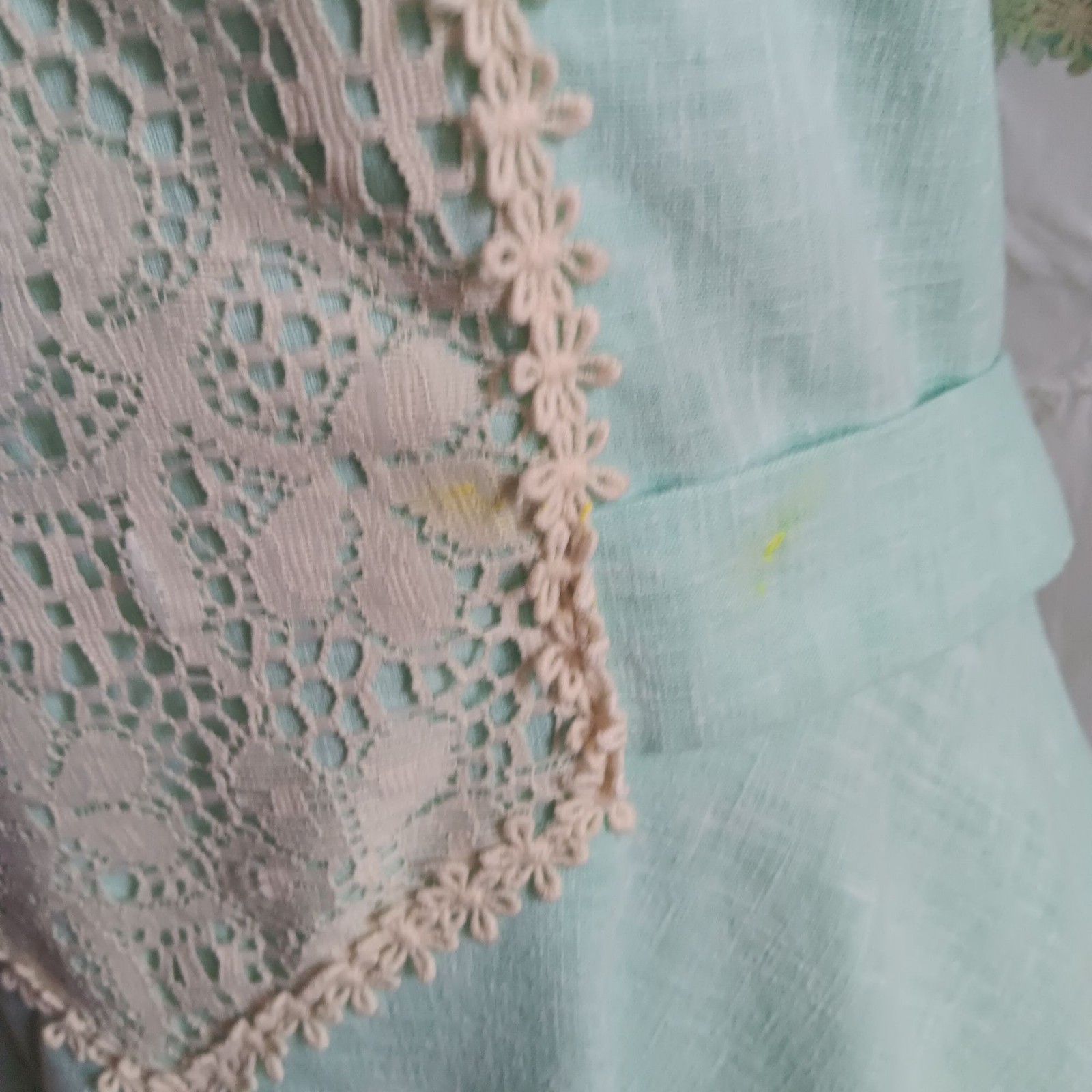 True Vintage Prairie Maxi Dress sz 8 1970s Boho 1OF1 Lace Puff Sleeves Green