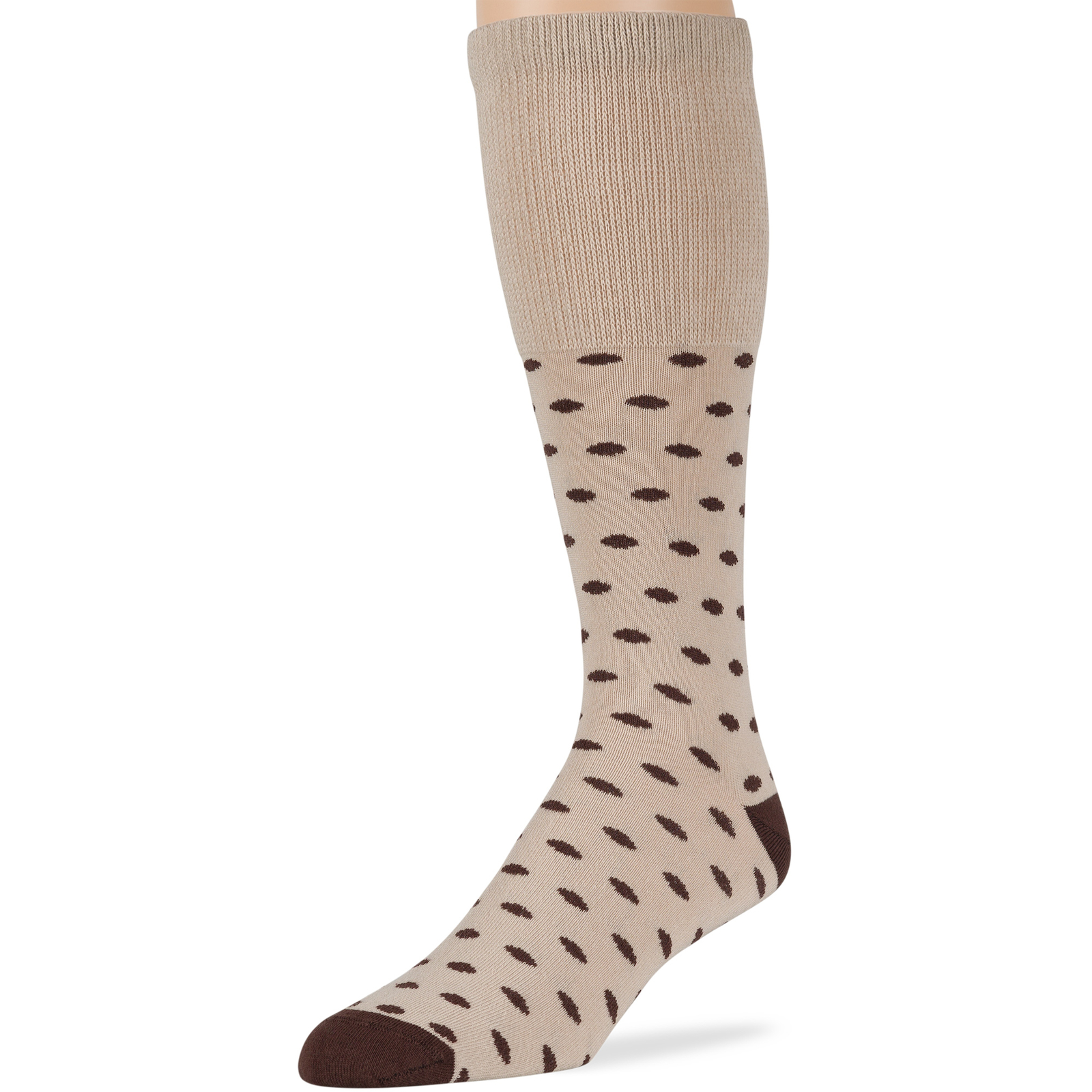 Men Diabetic Wide Cotton Mid-Calf Soft Socks 5 Pack-Large-Stripe Dot Brown Beige