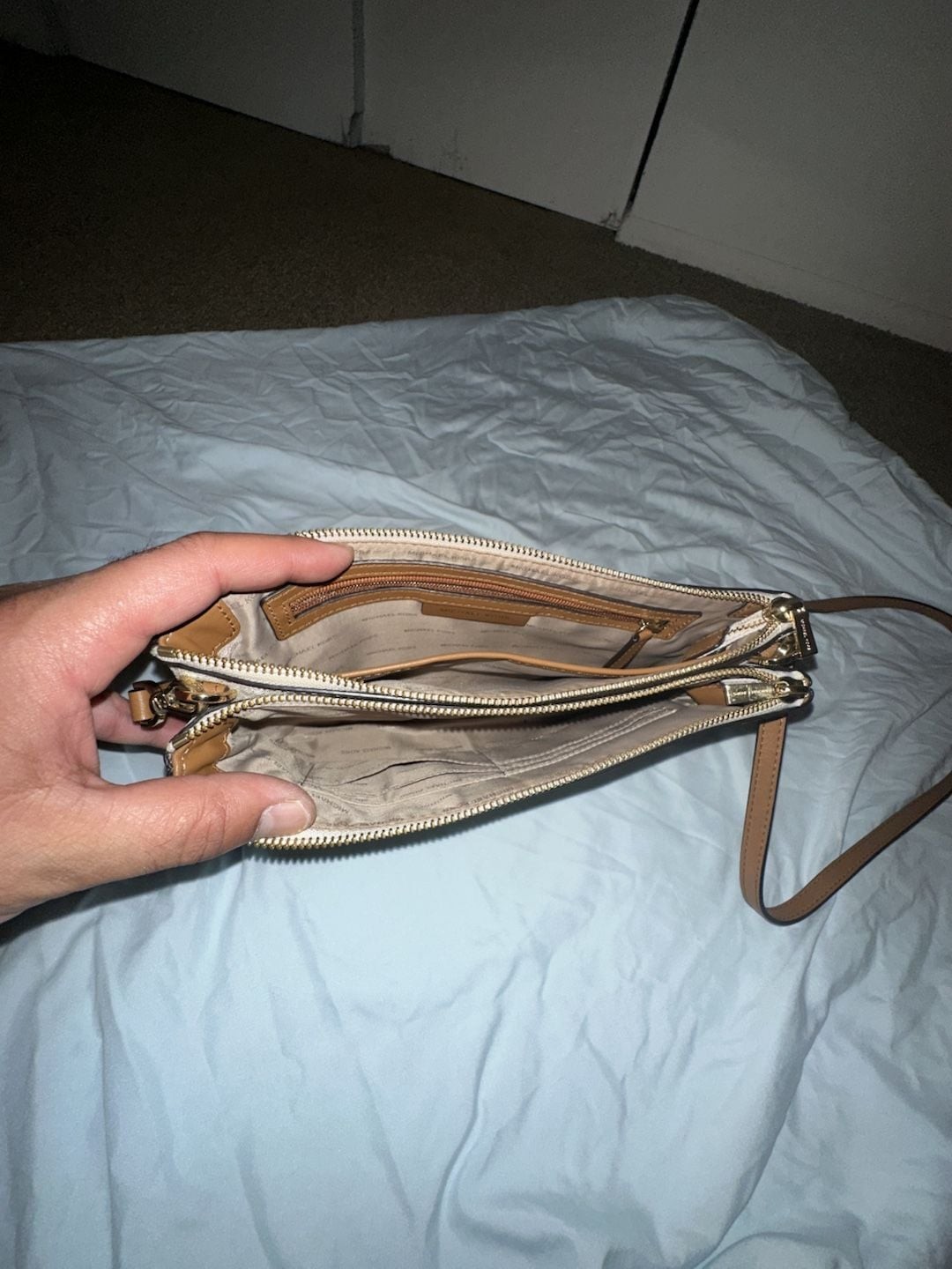 Michael Kors Jet Set Double Zip Pouch Crossbody Bag in Signature Vanilla