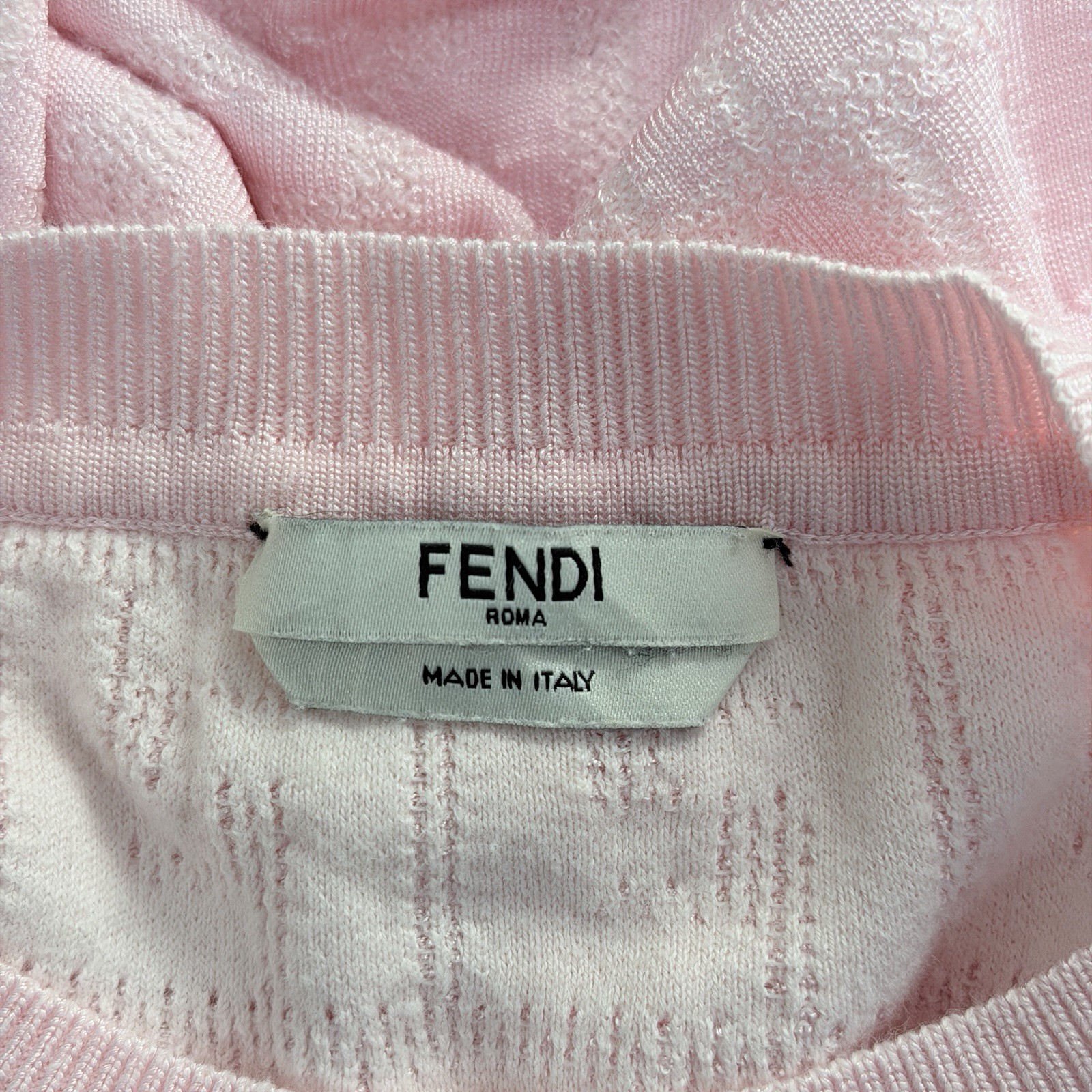 Fendi FF Logo Knit Short Sleeve Sweater Top Pink IT 40 US S Made In Italy