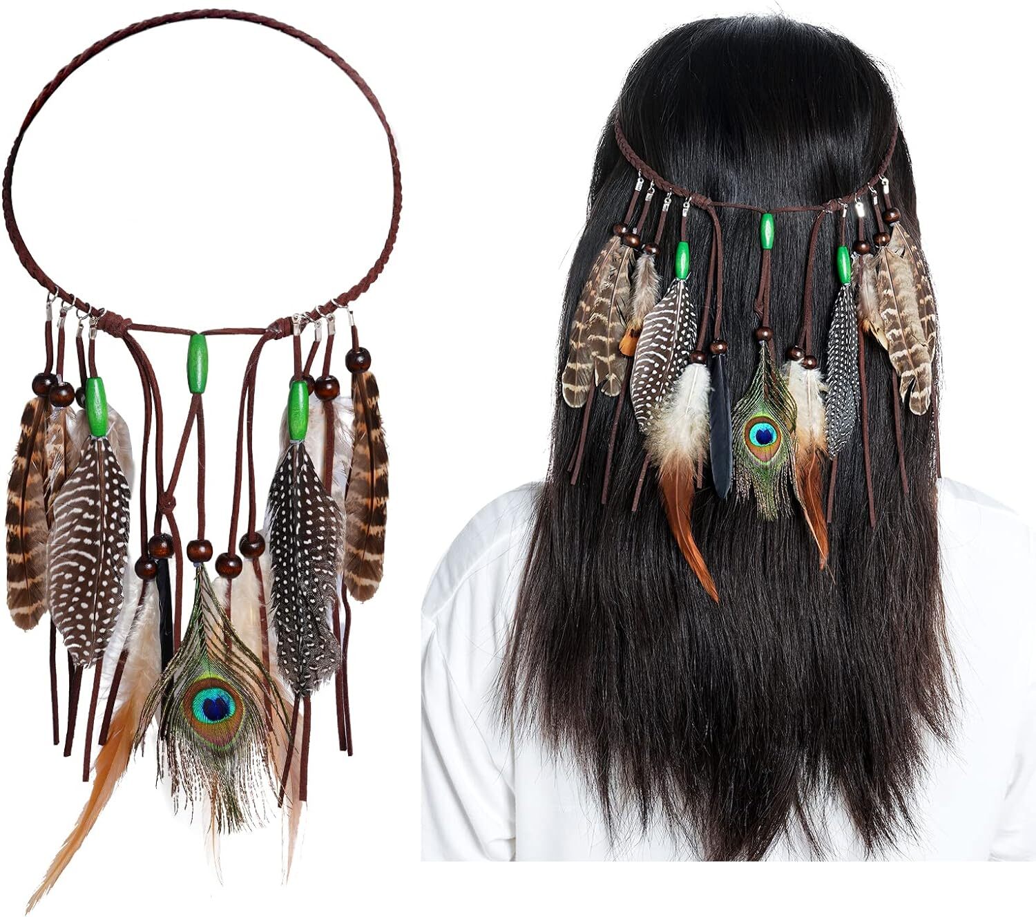 Indian Feather Headband Boho Headbands Festival as picture show