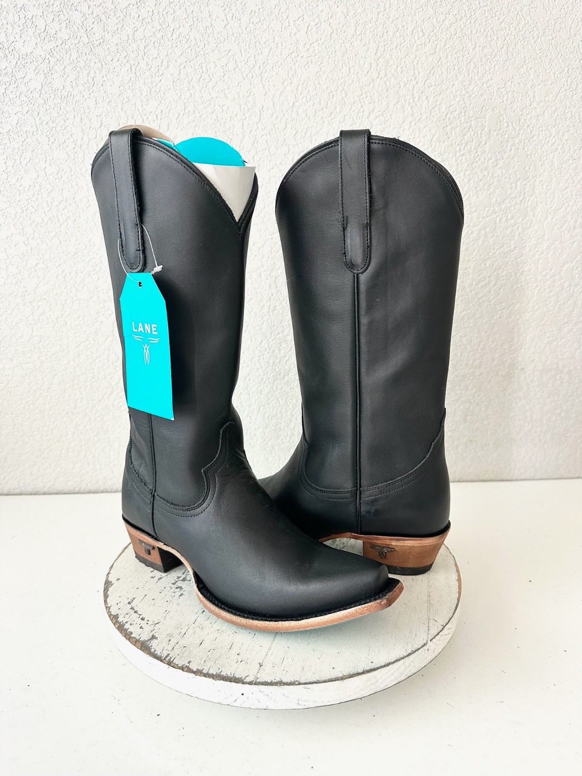 Lane EMMA JANE Black Cowboy Boots Western Cowgirl Mid Calf Tall Snip Toe Size 8