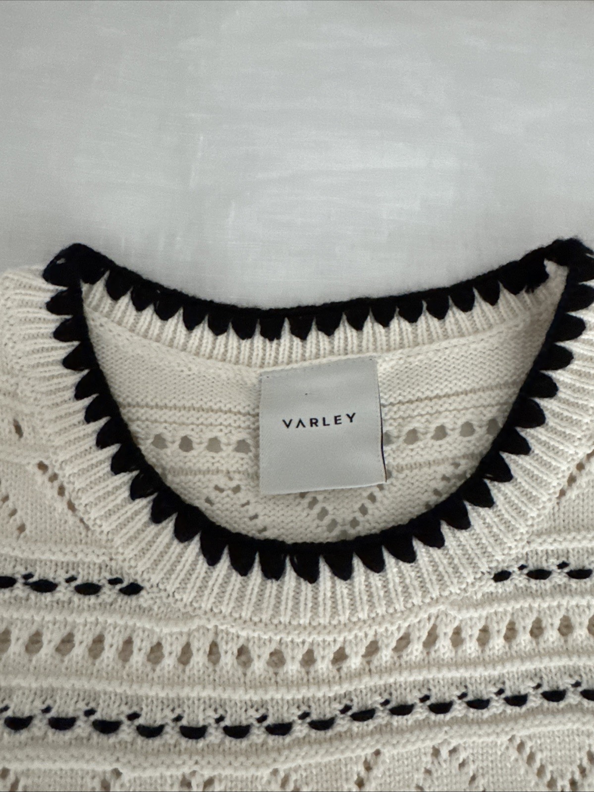 Varley Knit Sweater Vest Size Medium Cream Black Pointelle Sleeveless Top Tank